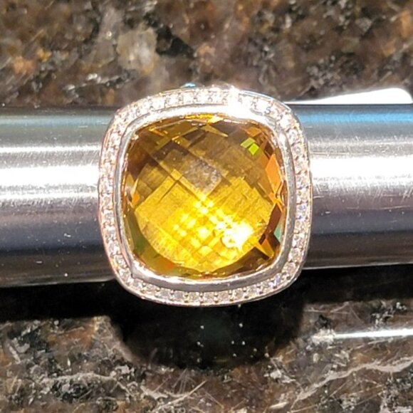 David Yurman S/S & Diamonds 17mm Lemon Citrine ALBION Ring Sz 9 - Picture 6 of 8